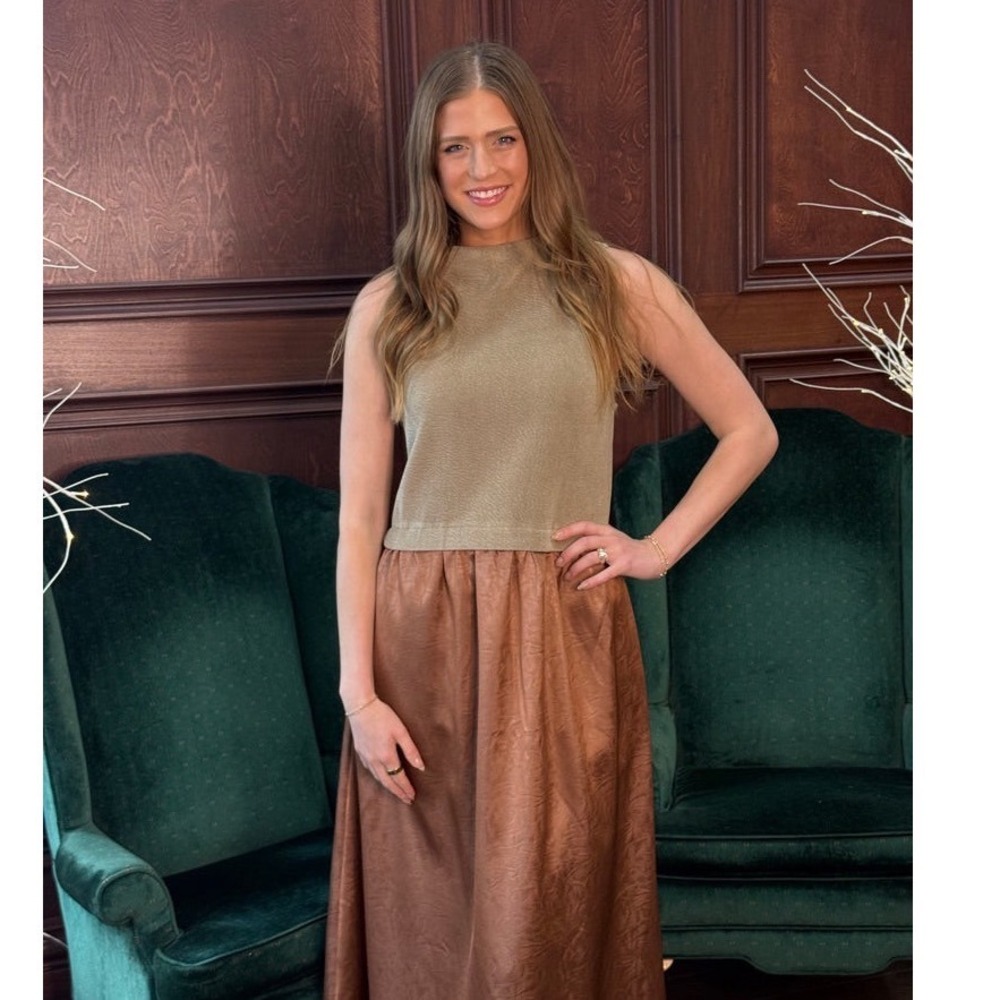 THML Women's Sleeveless‎ Mixed Media Maxi Dress Size Medium NWT Beige Brown